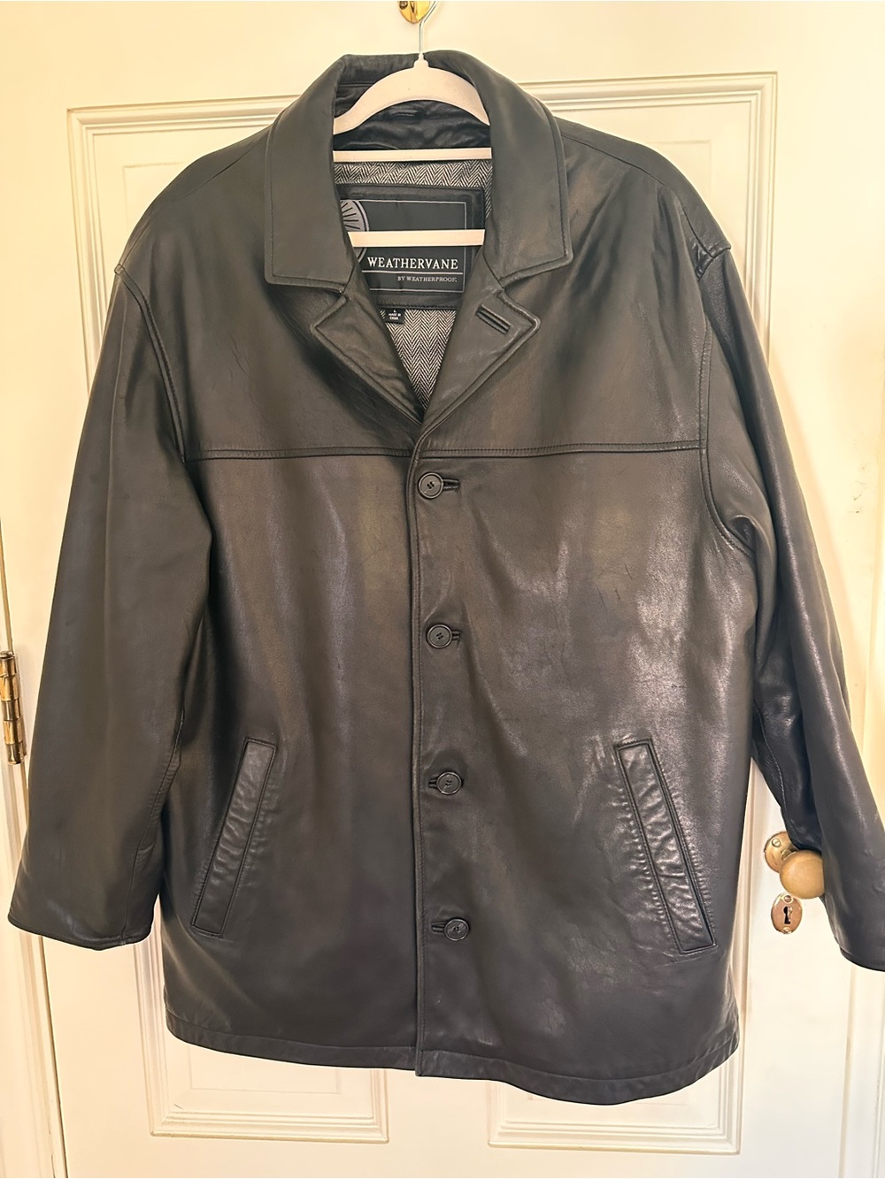Weathervane Weatherproof Genuine Black Leather Car Coat Zip Out Liner L